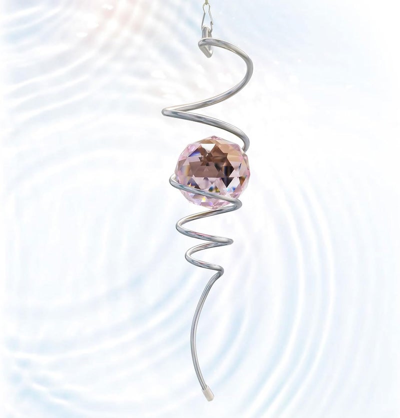Eiryhope Gazing Ball Spiral Tail with Pink Crystal Orb | Sparkling Wind Spinner Stabilizer, Sun Catcher Rainbow Maker, Hanging Indoor/Outdoor Garden Decor & Gift Gift for Mom Grandma, 13" Height - Image 1